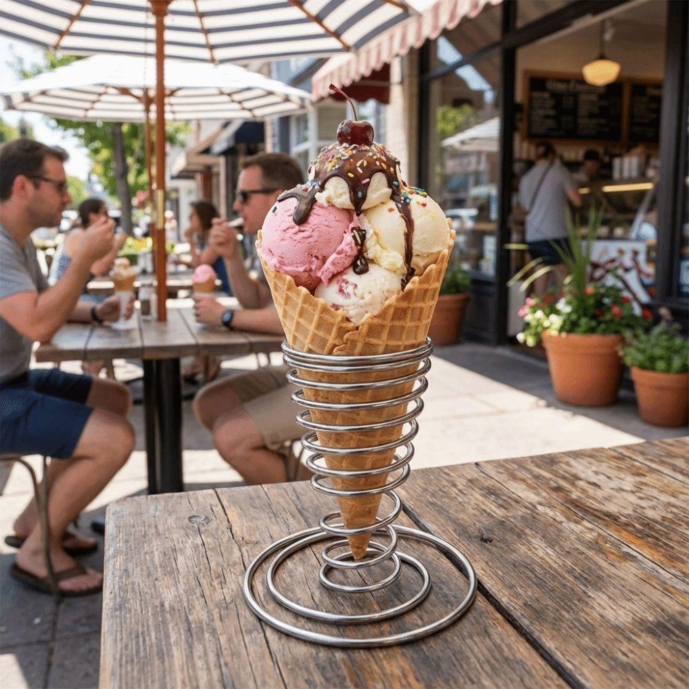 Metal Basket Ice Cream Cone Holder Conical Spring Waffle Display Stand  Anniversary Party