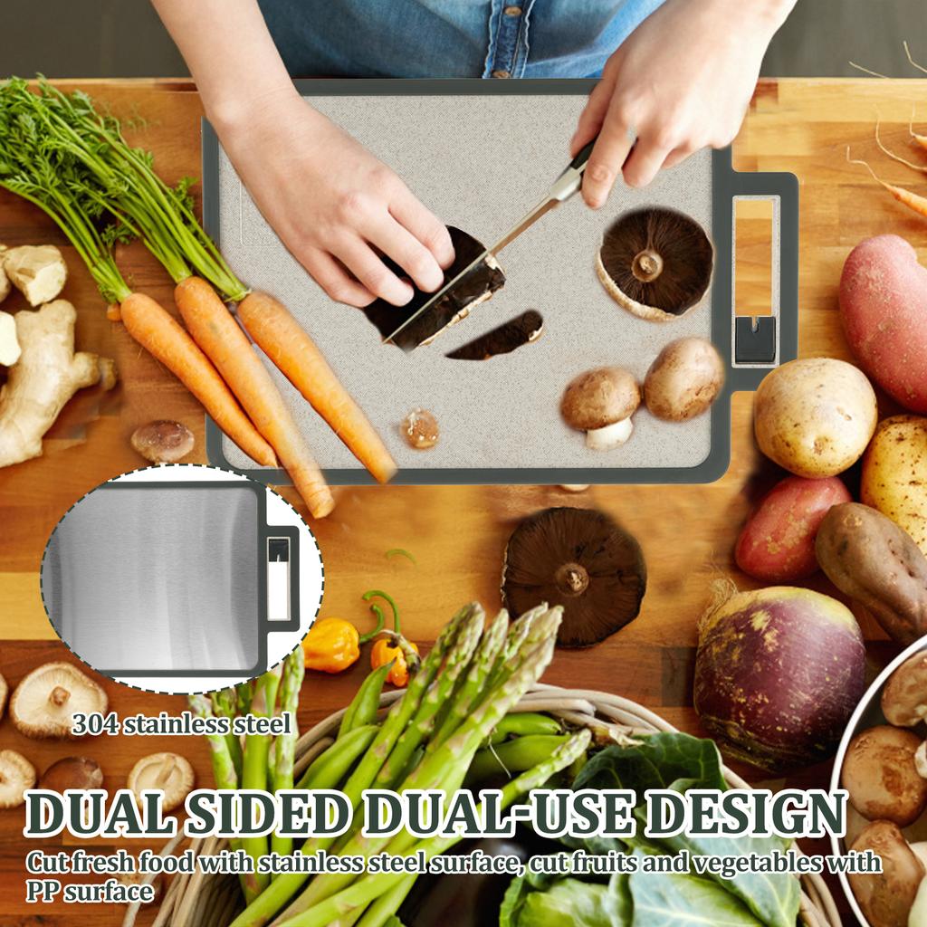 Double-Sided Cutting Board Stainless Steel Hanging Cutting Board with Cutter Sharpener Multipurpose Kitchen Chopping Board