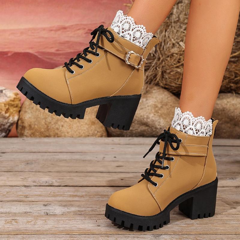 Winter New Arrival British Style Buckle High Heel Fashion Boots Thick Heel Front Buckle Short Calf Boots