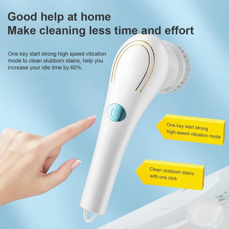 Brosse de nettoyage électrique multifonctionnelle cinq en un pour le lavage de la salle de bain et les outils de nettoyage de la cuisine