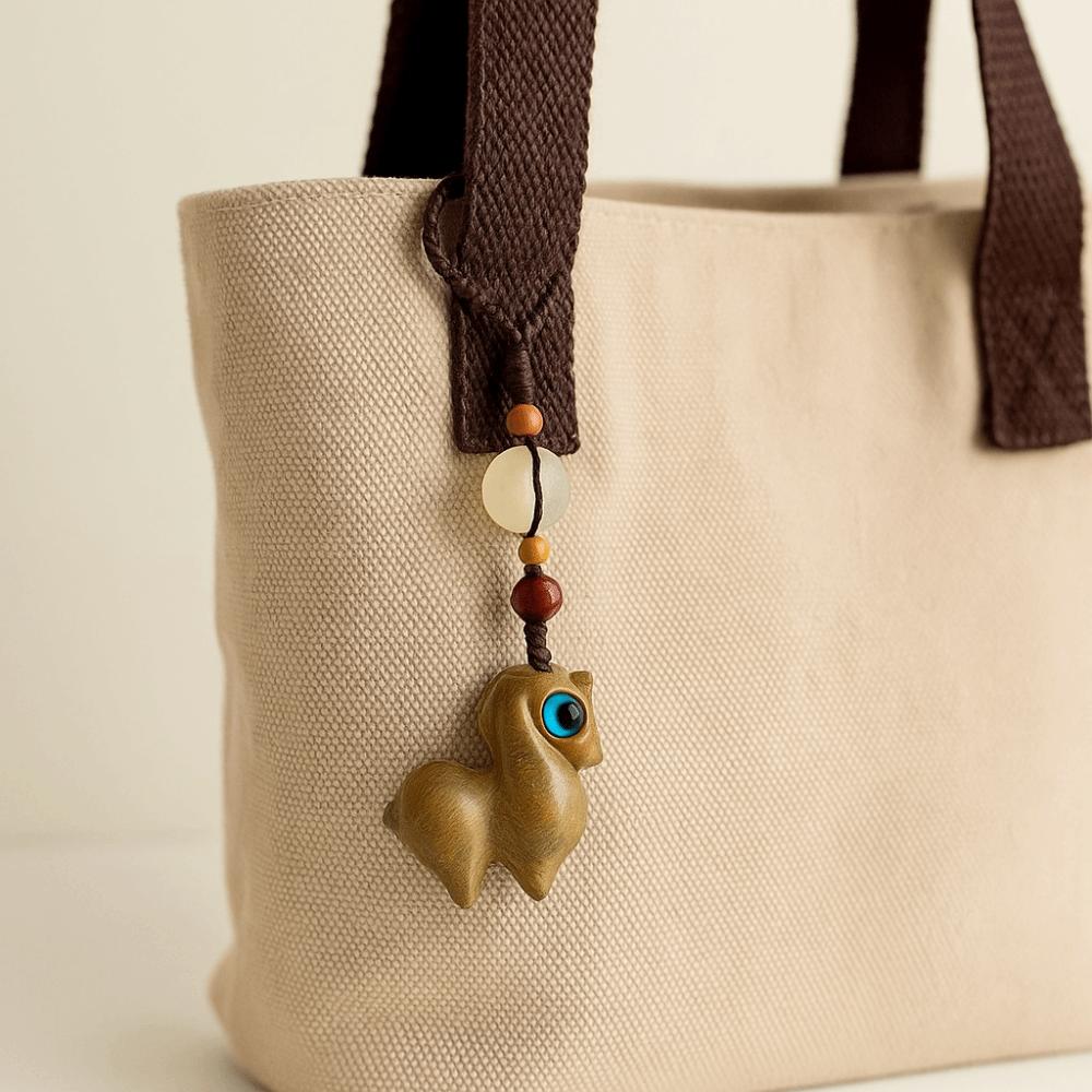 Sandalwood Horse Key Chain Zodiac Chinese Style Key Ring Cute Bag Pendant Car Key Chain