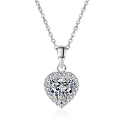 6,5 mm Herzschliff Halo Moissanit Anhänger Halskette S925 Sterlingsilber Für Damen