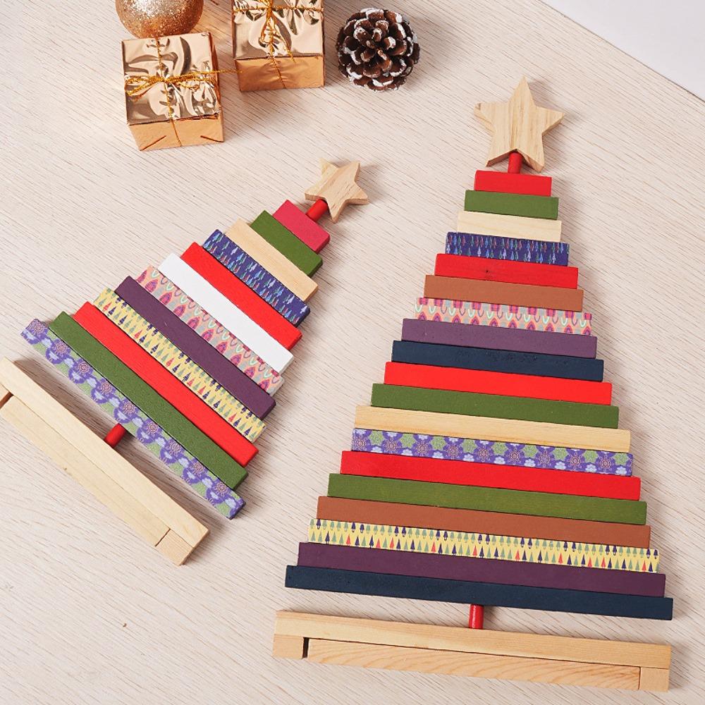 Rustic Style Christmas Tree Figurine Wooden Christmas Tree Block  Shelf