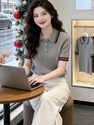 Damen Slim Fit Farbblock Strick-Polohemd - Schmeichelndes, Vielseitiges Sommeroberteil