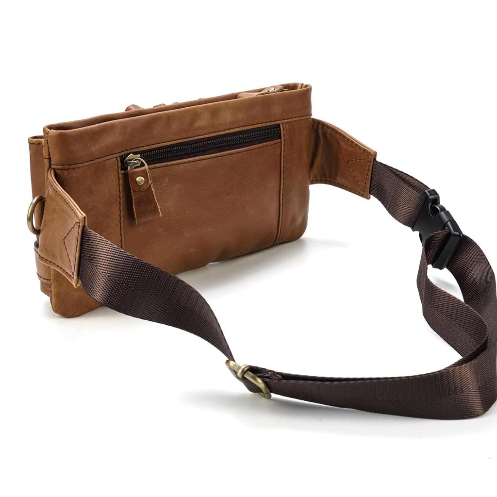 Luufan Waist Bag Leather 2way Waist Pouch Genuine Leather Body Bag Cowhide Crossbody Bag One Shoulder Bag Lightweight Crossbody Bag Smartphone