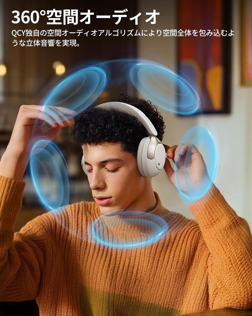 QCY H3PRO Wireless Bluetooth Noise 50dB Noise Spatial Up to 55 Hours of Continuous Ambient Sound Clear Multipoint Comfortable App White Headphones,