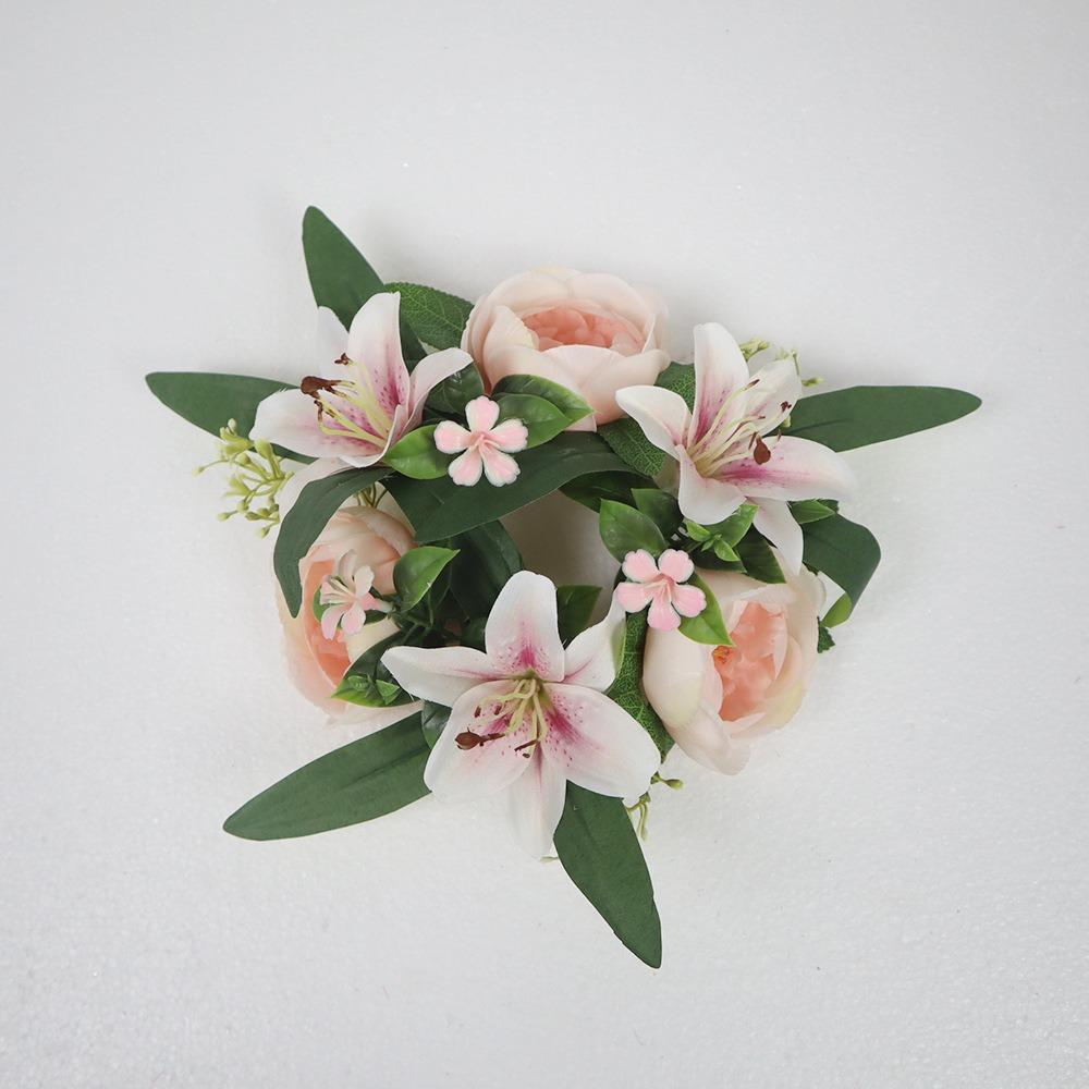 

Artificial Flowers Candle Ring Simulated Mini Wreath Candlestick Wreath Wedding Party Decoration розовый