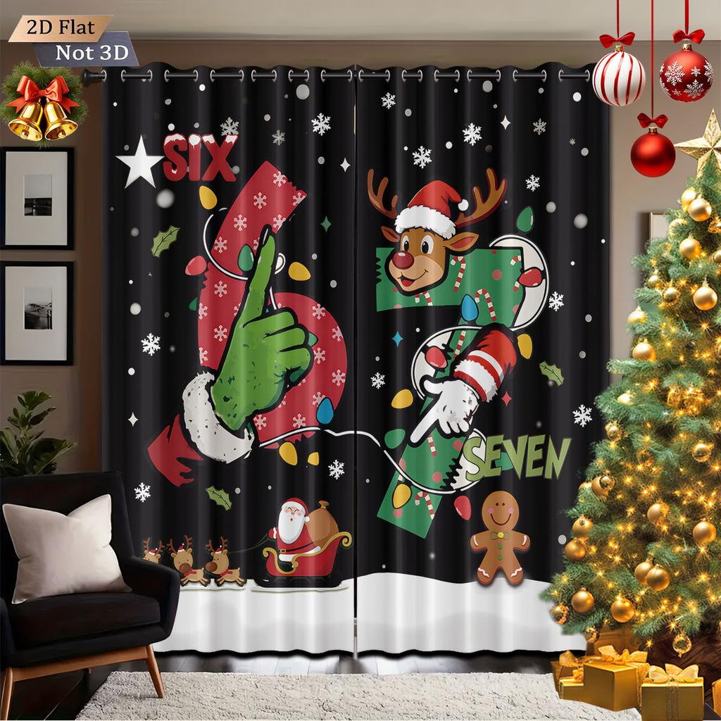2Pcs Merry Christmas 67 Element Printed Perforated Blackout Curtains In Various Sizes Living Room Bedroom Insulation Decoration