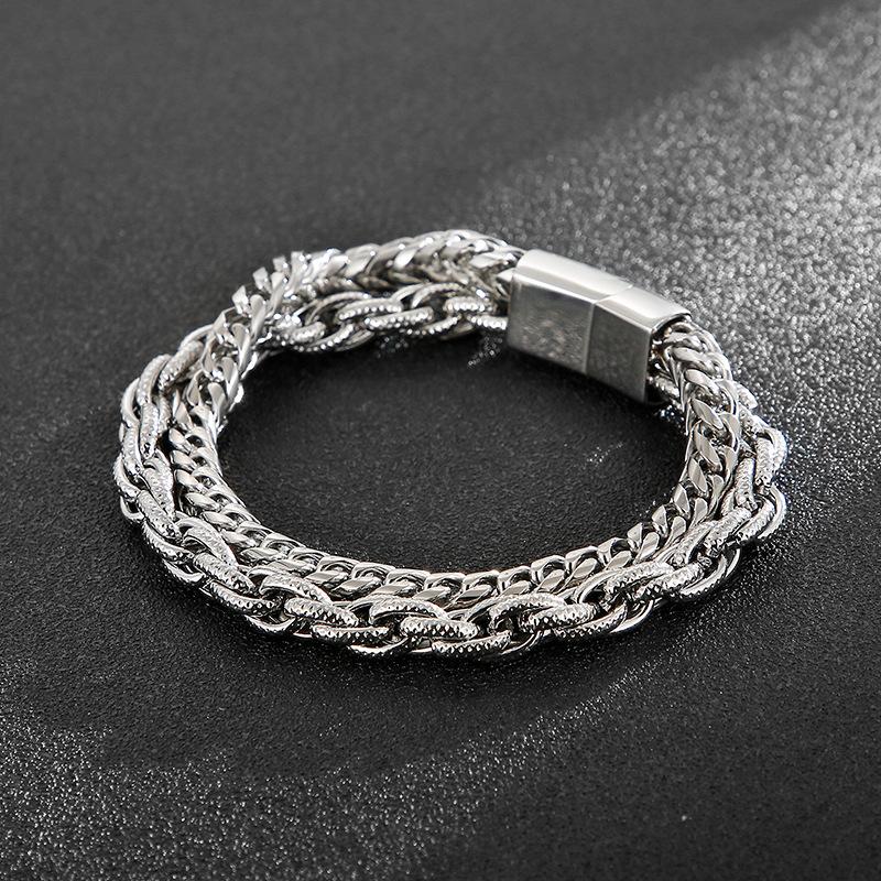 2026 New Jewelry, European and American Personalized Fashion Vacuum Electroplating Double-layer Titanium Steel Men's Bracelet