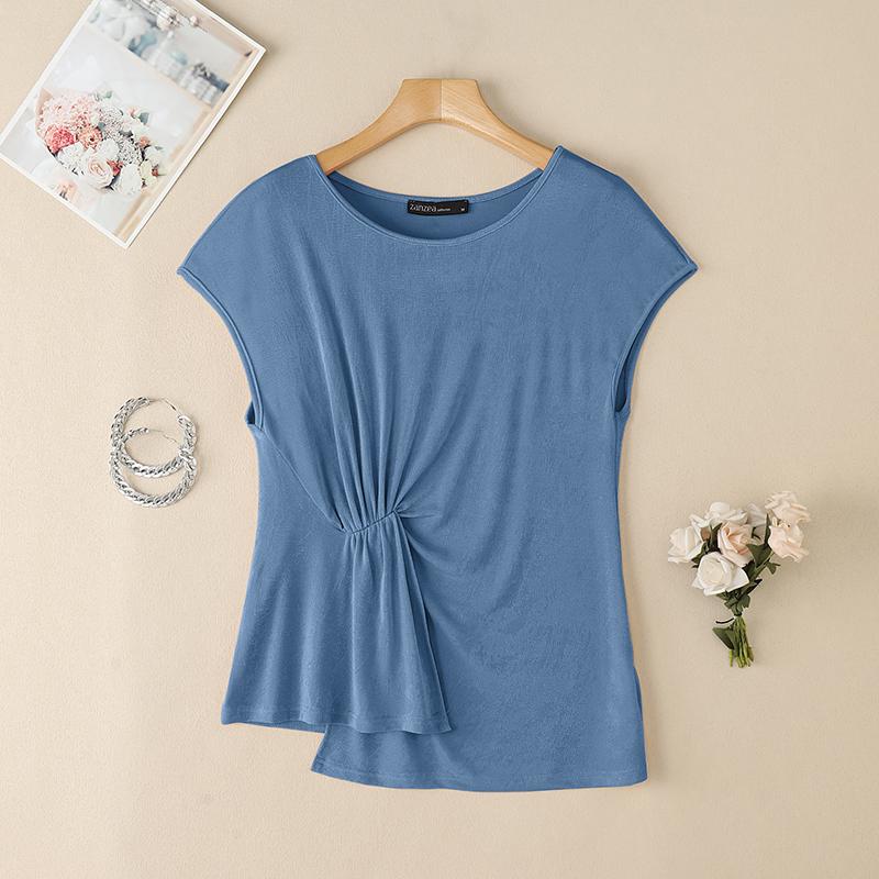 

ZANZEA Женская летняя блузка с круглым вырезом, свободная, повседневная, без рукавов 2XL