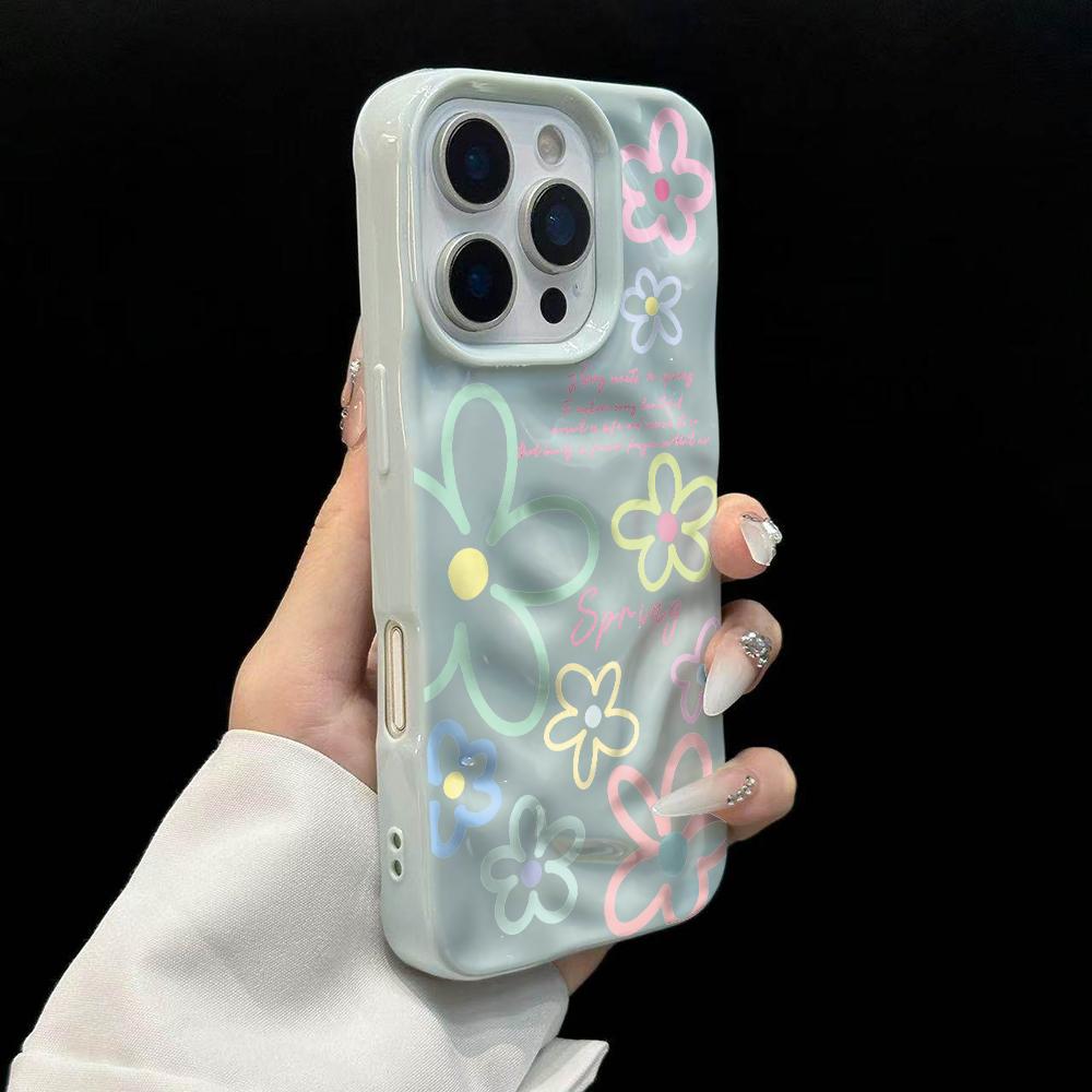 

Minimalist Spring flowers Phone Case For iPhone 17 16 15 14 13 12 11 Pro Max 14 15 Plus 17 Air Wrinkle Wave Soft Silicone Cover iPhone 12 Pro