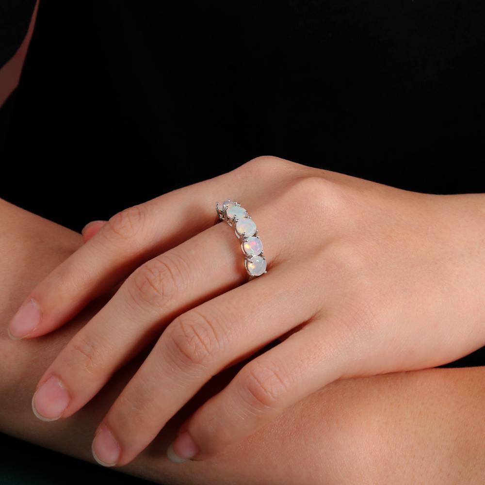 925 Sterling Silver Ring Natural Opal Rd 5.0mm 5 Pcs 2ct Gemstone Classic Simple Ring for Women Nice Gift