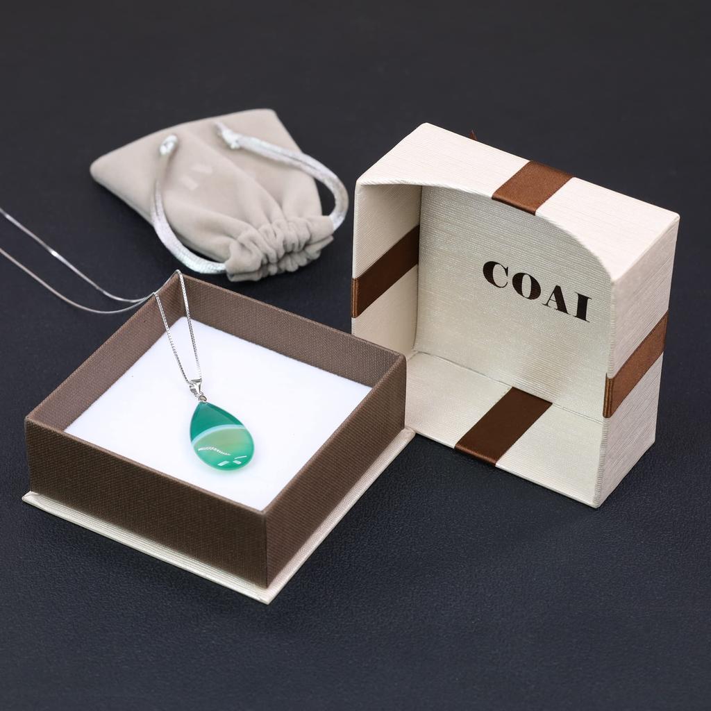 [COAI] COAI Line Green Agate Teardrop 925 Silver Necklace