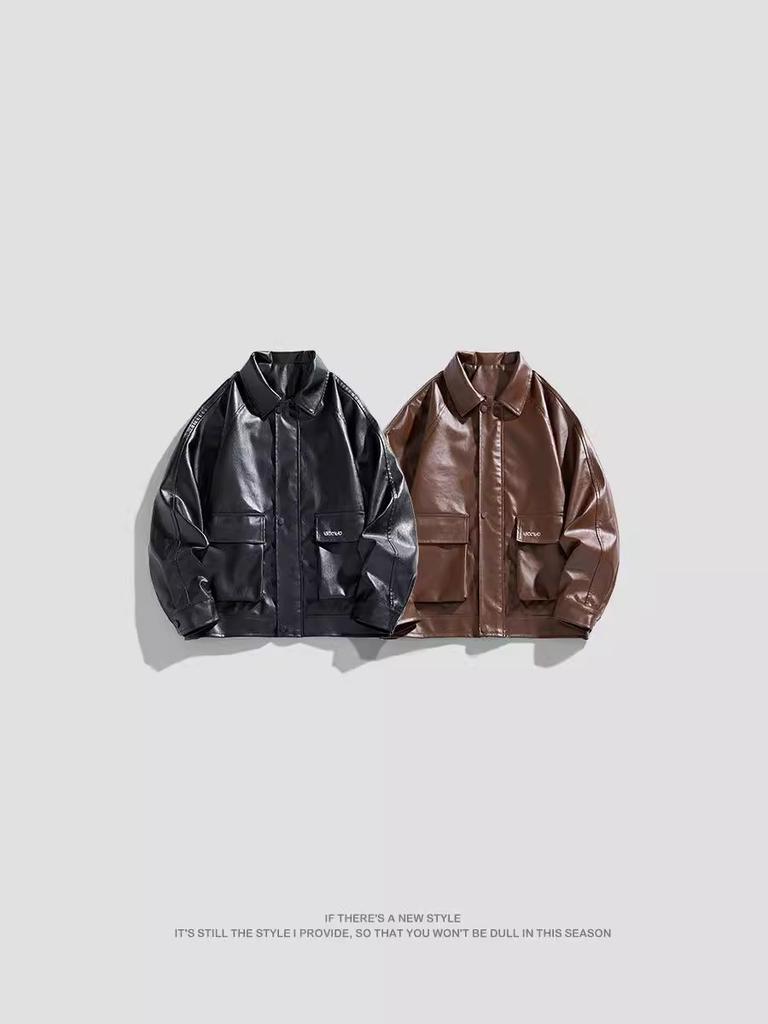 American PU leather jacket men's jacket spring and autumn new lapel locomotive clothing versatile trend explosive jacket men