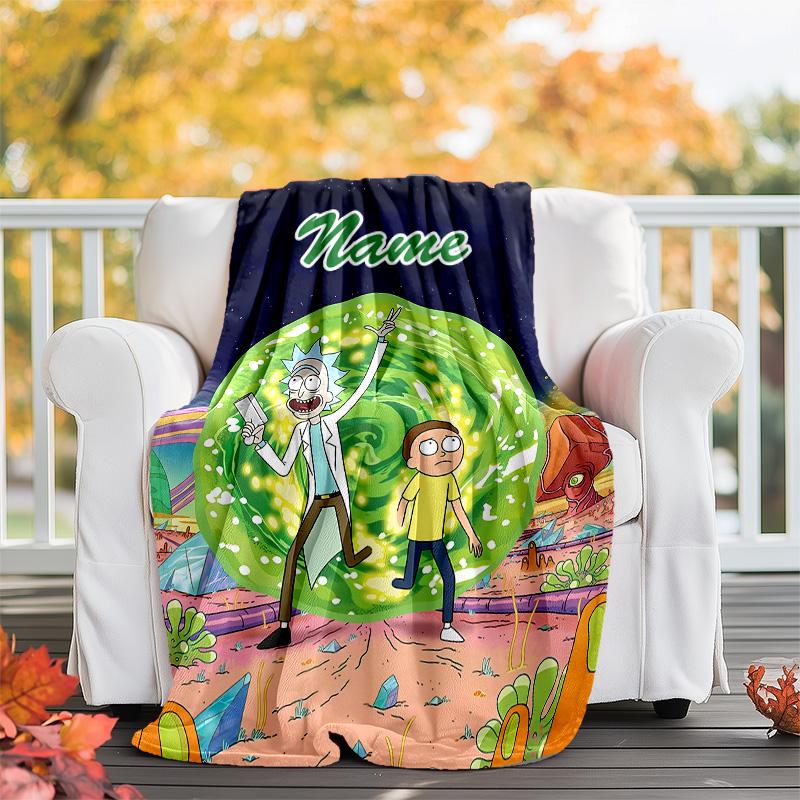 Customizable Rick and Morty Throw Blanket – Personalized Name, All-Season Cozy Snug Blanket, Machine Washable, Personalized Blanket