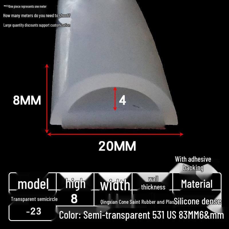Striscia Autoadesiva in Silicone Trasparente Tipo D per Smorzamento Vibrazioni e Isolamento Acustico per Porte e Finestre