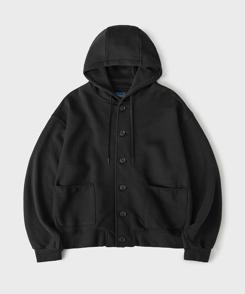 Hooves Heavy Cotton Oversized Button Zip Hoodie [Black]