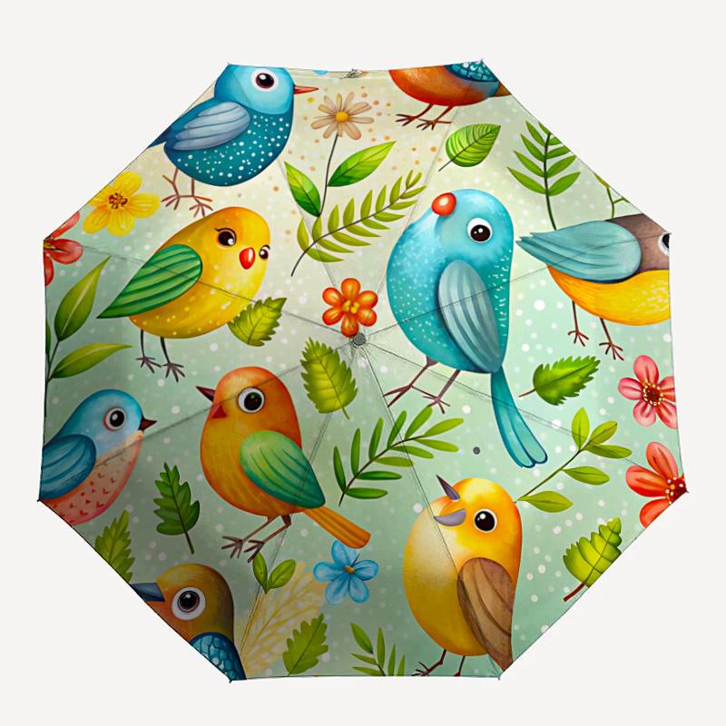 

1pc Birds Flowers Automatic Open/close Umbrella, 8-Rib sturdy structure, Auto Folding/Opening, Portable Travel Umbrella for Women c20
