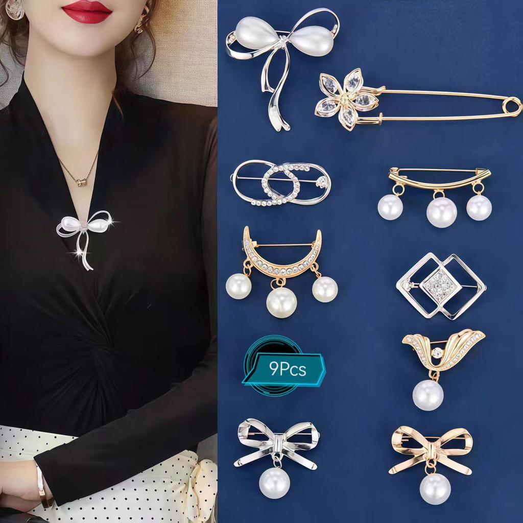 Adjustable Pearl Brooch Set for Waist Tightening and Clothes Fixing