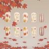 Thanksgiving Press on Nails Square Short Glossy Full Cover Acrylic Square False Nails with Maple Leaf Designs 24pcs