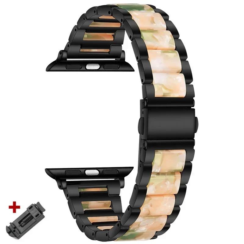 Stainless Steel+Resin Band for Apple Watch 10 42mm 46 Ultra 2 49mm Women Bracelet for IWatch 9 8 7 6 5 4 se 40mm 38mm 41 45 44mm