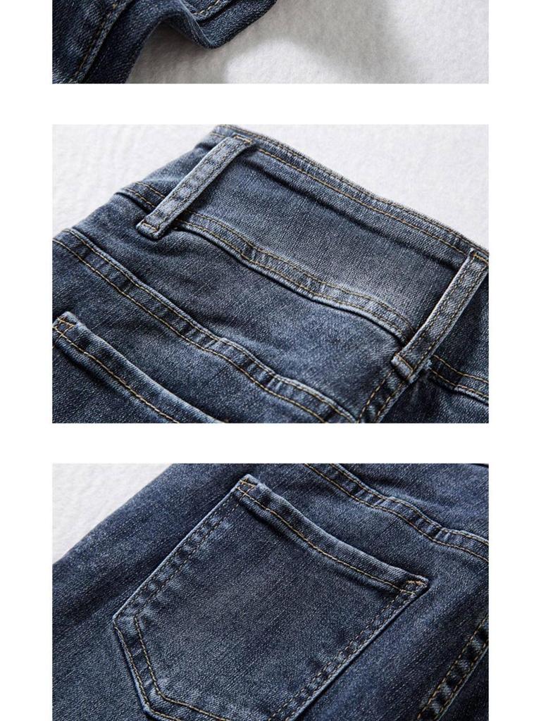 Blue-Gray High-Waisted Skinny Bootcut Jeans for Women: Fleece-Lined, Thickened, Slimming, Tapered Leg – 2022 Autumn/Winter Collection.