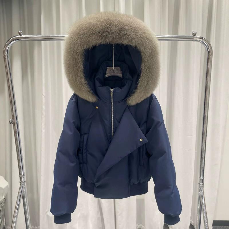Womens Short Puffer Coat With Faux Fur Hooded Collar Winter Warm Cotton Jacket Korean Style Casual Outerwear
