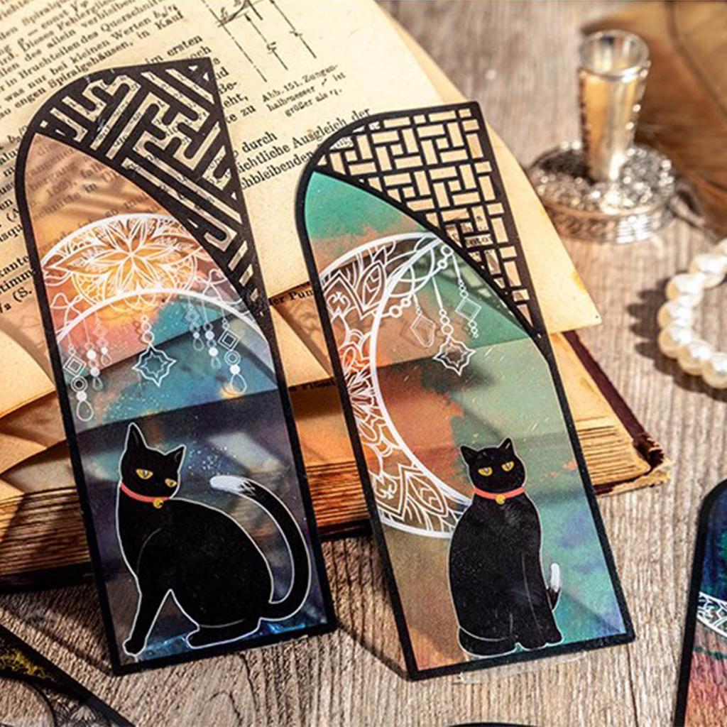 6Pcs Cat Bookmarks Durable Waterproof PET Bright Colors Light Slim Black Cat Book Marks for Office