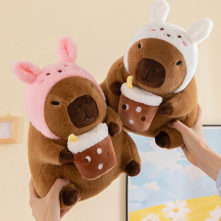 

Cute Capybara Plush Toy with Flower & Milk Tea 35 cm