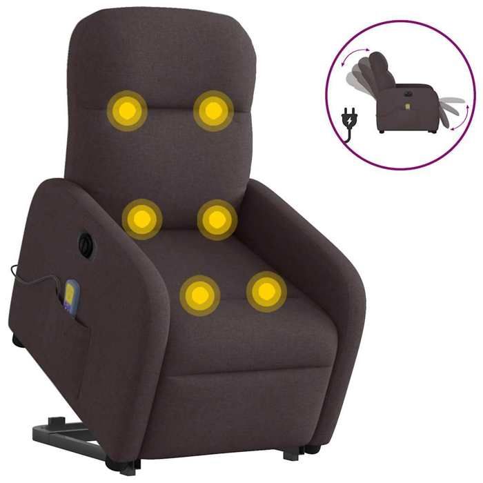 VidaXL Fauteuil inclinable de massage électrique Marron foncé Tissu 3303007