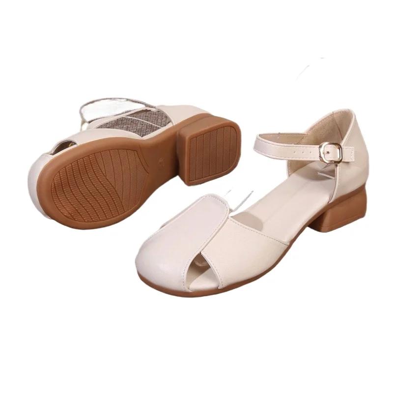 

Fashion 2025 Summer New Buckle Strap Women s High Heels Outdoor Round Toe Low Heel Daily & Casual Pumps Women Concise Hollow Sandals 35