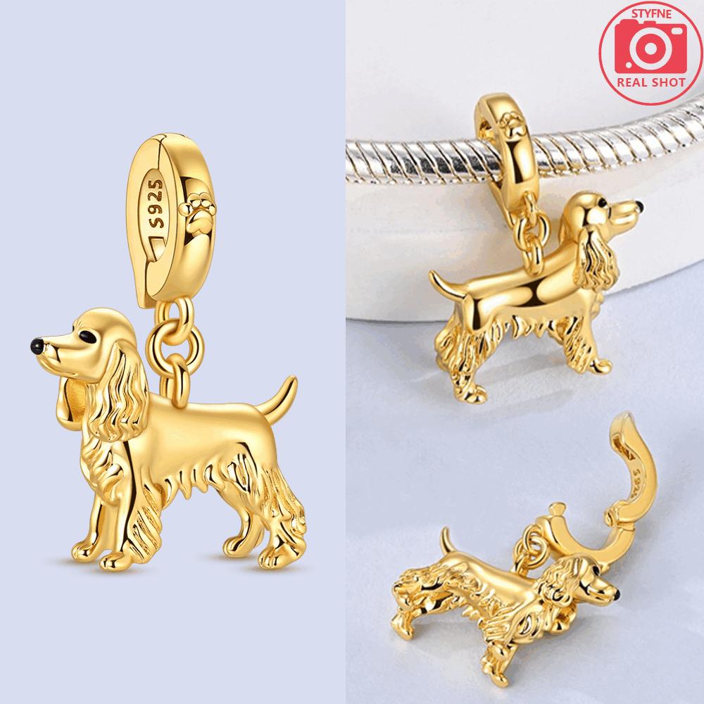 

925 Silver Gold Dog Clasp Pendant Pet Dog Animal Beads Fit Bracelet Pendant Women Fine Gift Accessory
