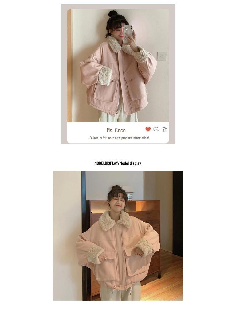 Women's Thickened Cotton Jacket - Imitation Lambswool Coat for Autumn/Winter 2025, Small Size, Loose Fit.