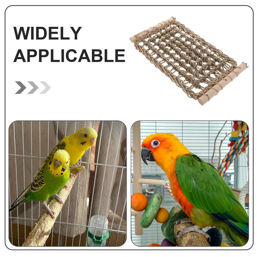 Bird Hammock Parrot Rope Perch Straw Climbing Chewing Stand for Lovebird Conure Budgie Parakeet Large Woven Net Exercise Bridge