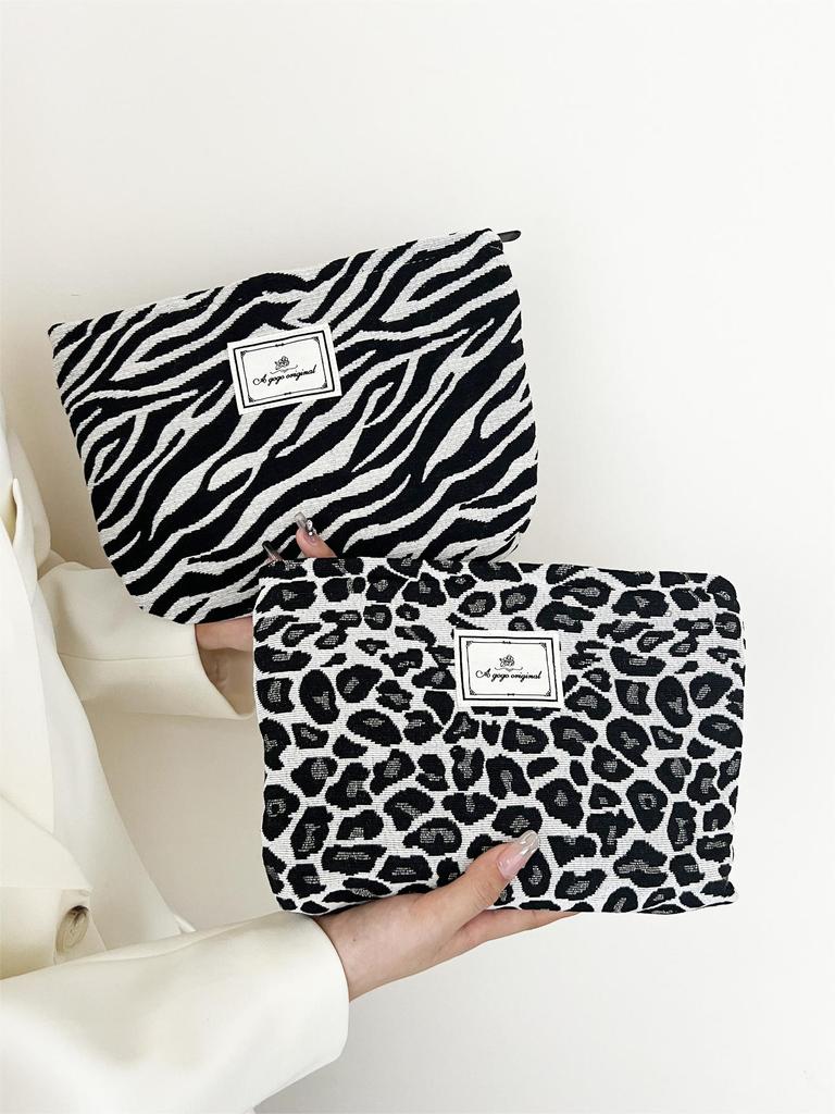 Leopard Print Travel Makeup Bag - Thick, Convenient, Handheld Toiletry Storage