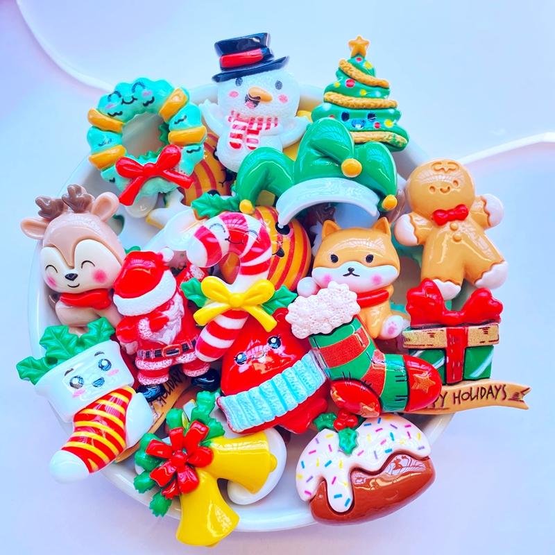 10Pcs New Mini Cute Cartoon Christmas Series Flat Back Resin Cabochons Scrapbooking DIY Jewelry Craft Decoration Accessorie