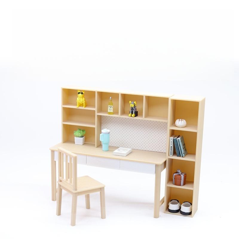 1 Set 2025 New 1/12 Dollhouse Miniature Study Room Furniture Kit Bookshelf Desk and Chair Toy for Children Gift
