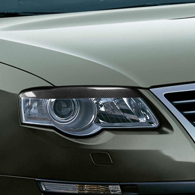 1 Pair Car Headlight Eyebrow Eyelid Cover Trim Fit for Volkswagen Passat B6 2005 2006 2007 2008 2009 2010 Black Carbon Fiber