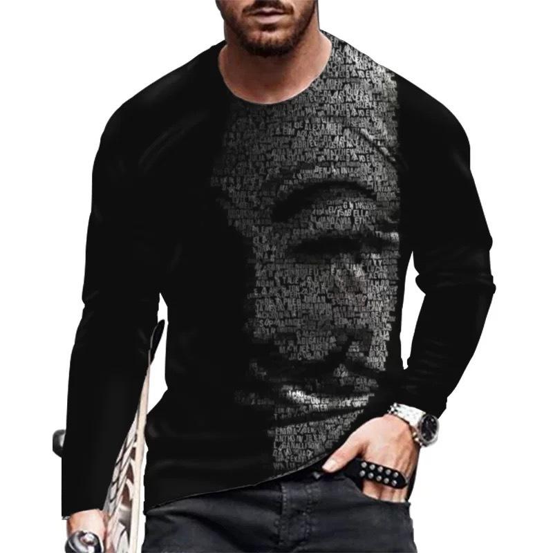 Men'S T-Shirt 3D Digital Printing Outer Wear With Long-Sleeved Casual Top