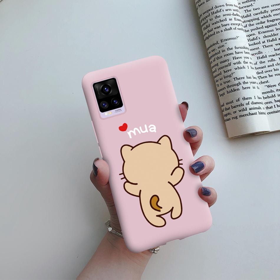For Coque Vivo V20 Matte Silicon Case Cartoon Animals Cute Cat Pets Cactus Phone Back Cover For Vivo V20 V2025 V 20 VivoV20 Case