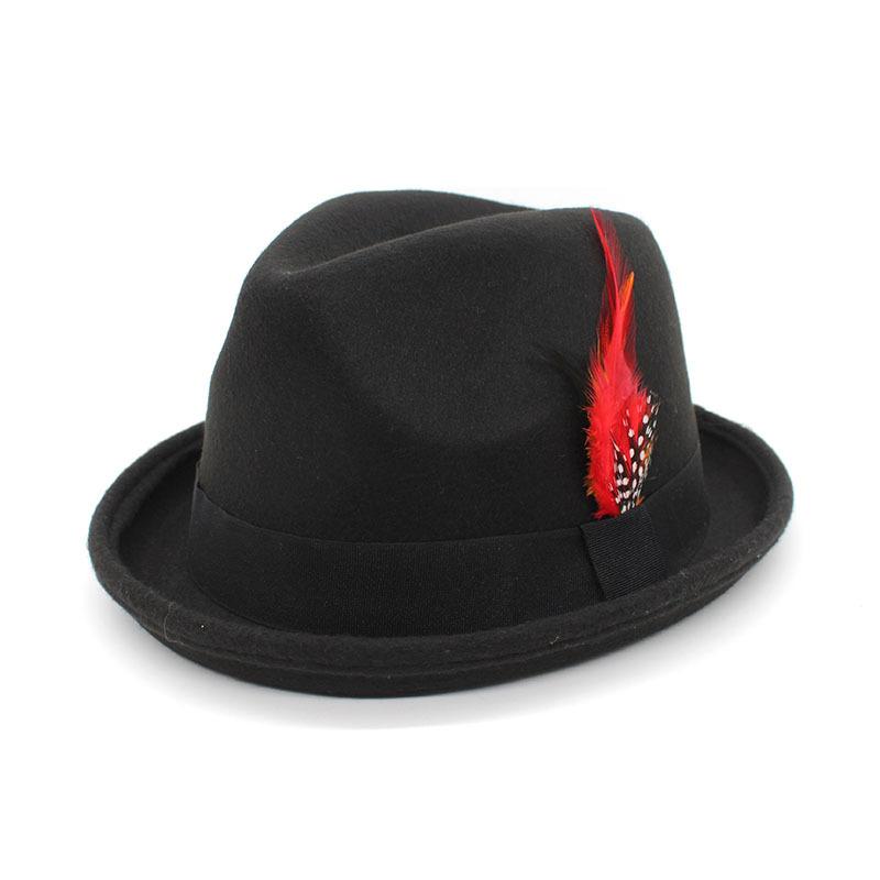 2022 Small Felt Hat British Gentleman Fedora Small Top Hat Office Hat Feather Belt Jazz Hat
