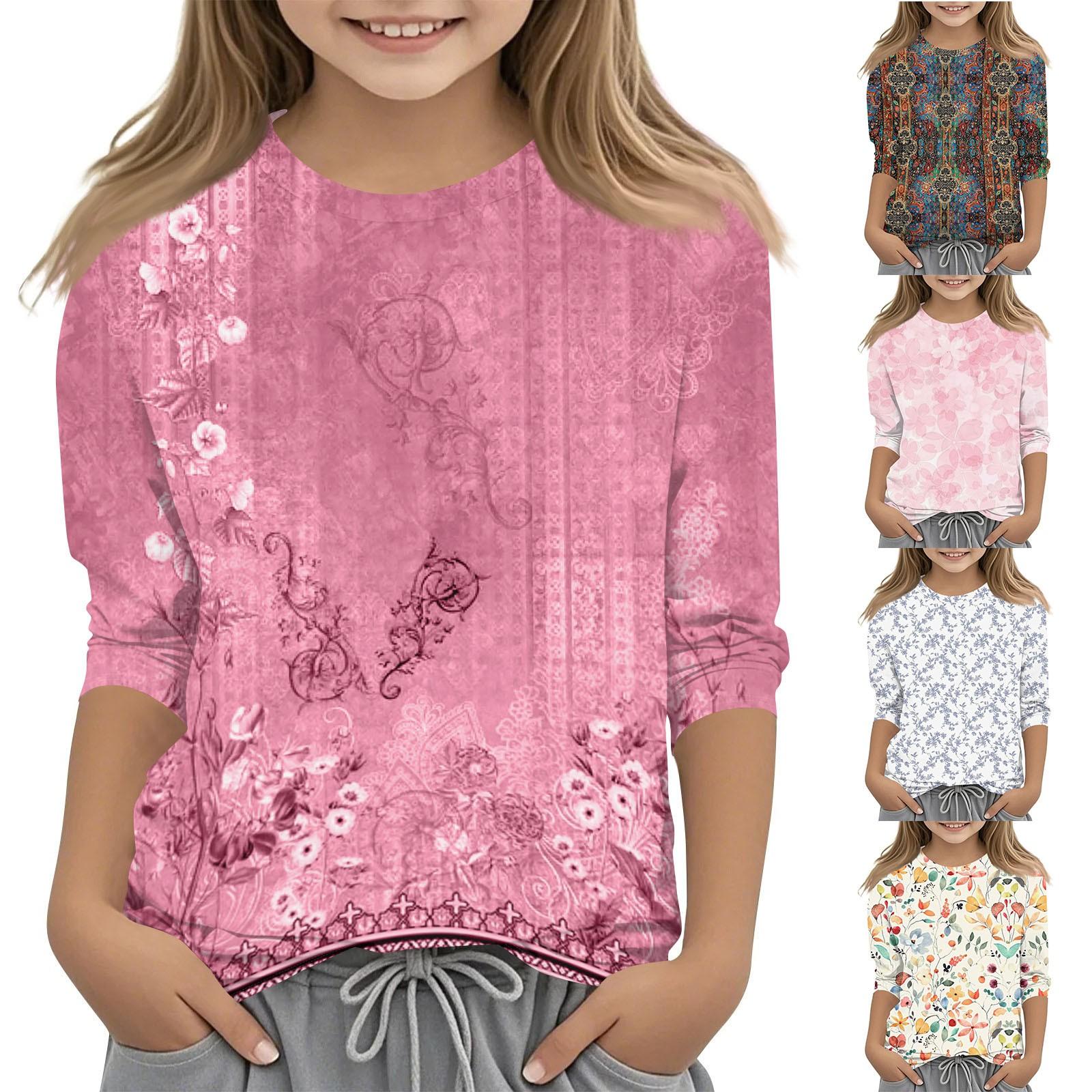 

Детская футболка с круглым вырезом и принтом, рукава 3/4, повседневная футболка 160