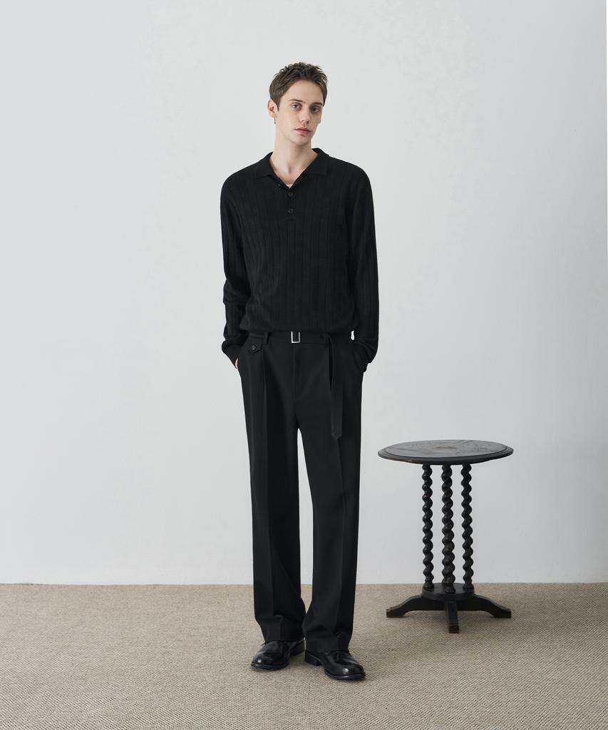 DRAW FIT Wool Supple Ribbed Polo Knit [2 Colors]