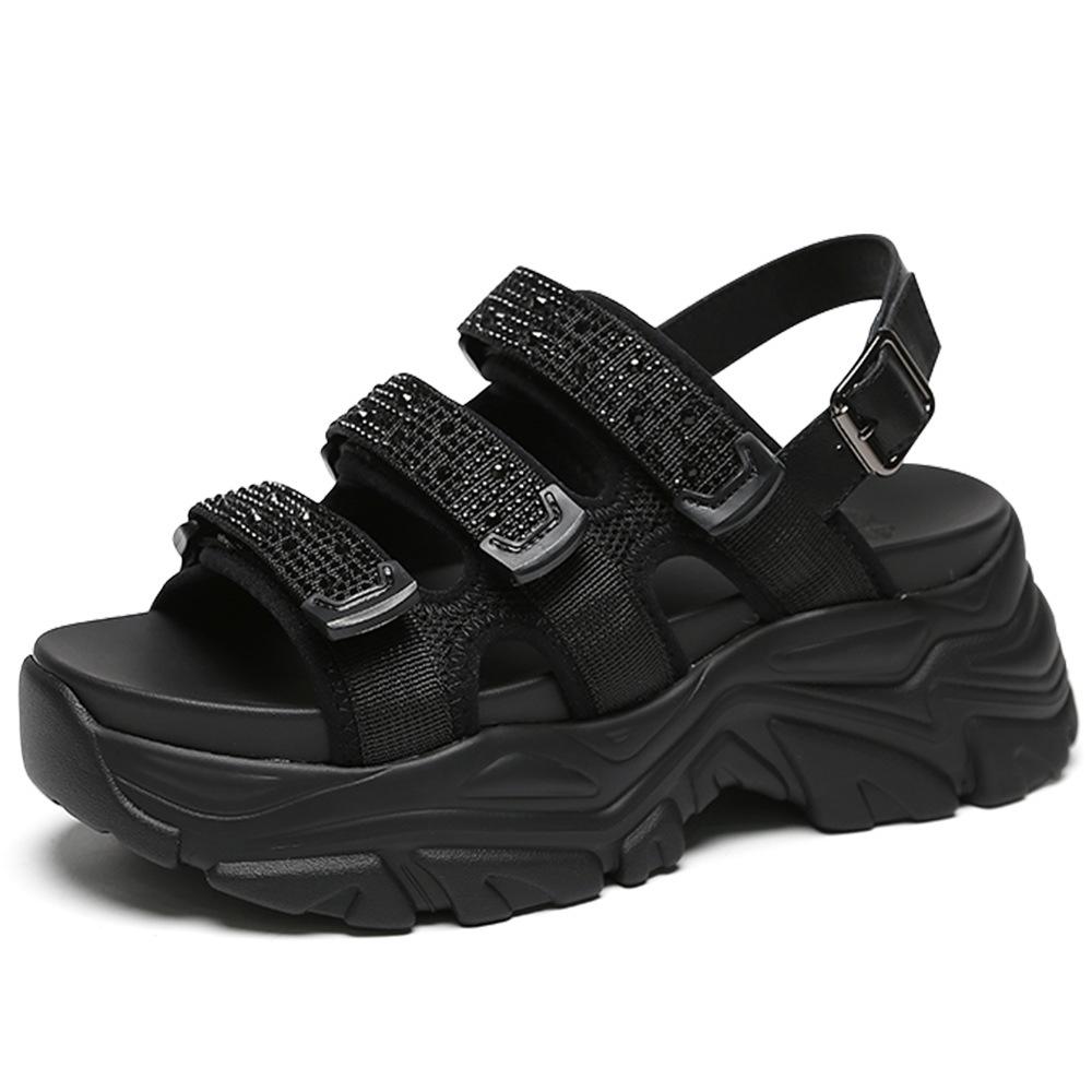 Platform sandals women's summer explosion dad muffin soft sole 2025 lightweight with drill casual comfortable beach sandals women