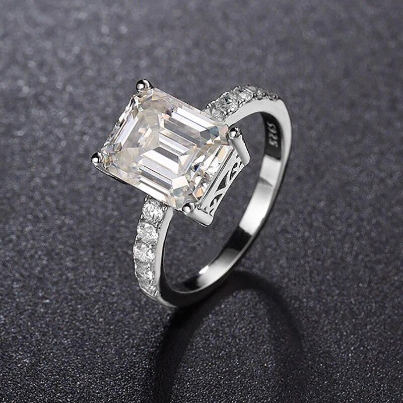 4CT 8*10MM Bagues Zircon/moissanite Coupe Émeraude pour Femmes Alliance Classique Bijou Cadeau Argent Sterling 925 Original