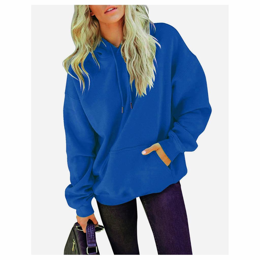 Women's Casual Pocket Hoodie Fashion Drawstring Pullover Top Sweatshirt