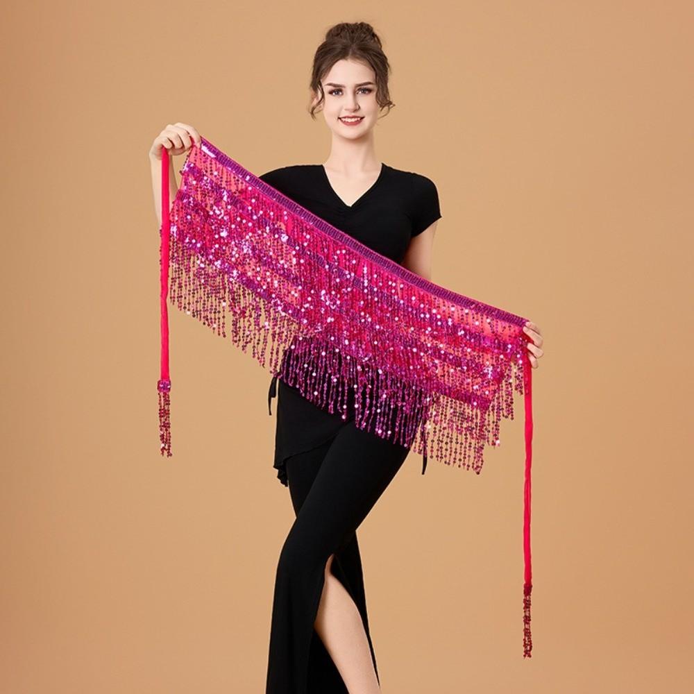 Shiny Sequin Hipscarf 4-Row Dance Wrap-skirt Fringe Hipwrap Belly Dance Belt  Dancer