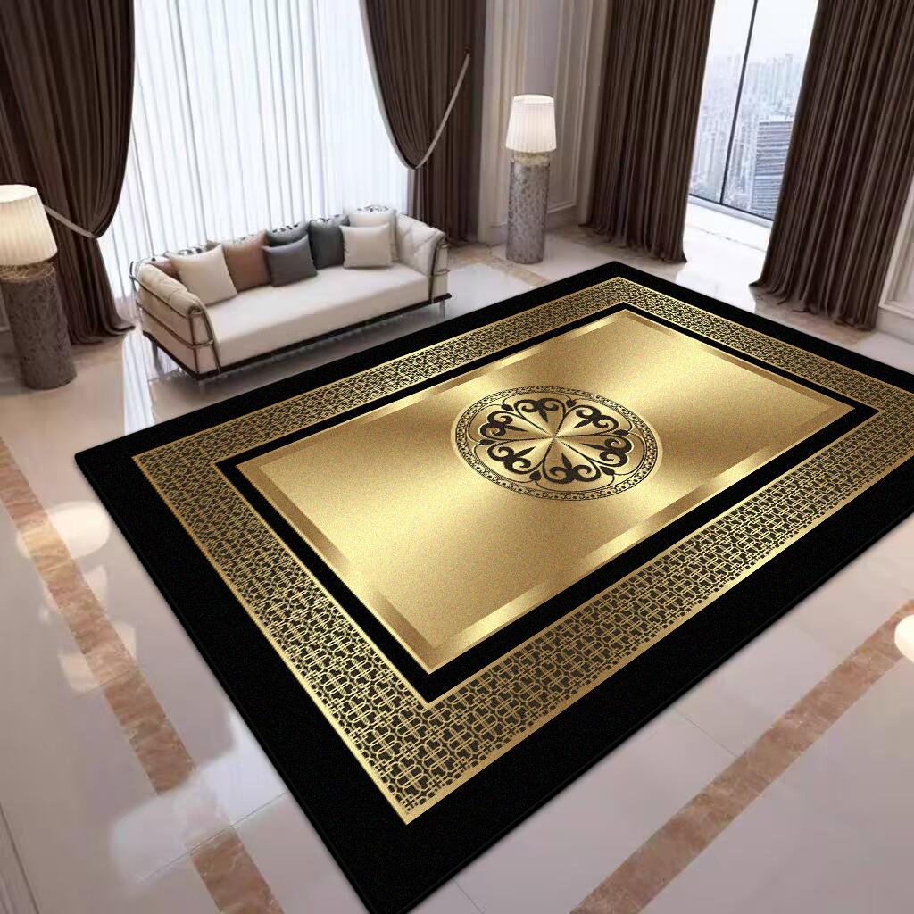 Luxury Golden Border Live Room Rug Big Size Soft Foldable Room Decor Bedroom Carpet Machine Washable Sofa Table Mat Customizable