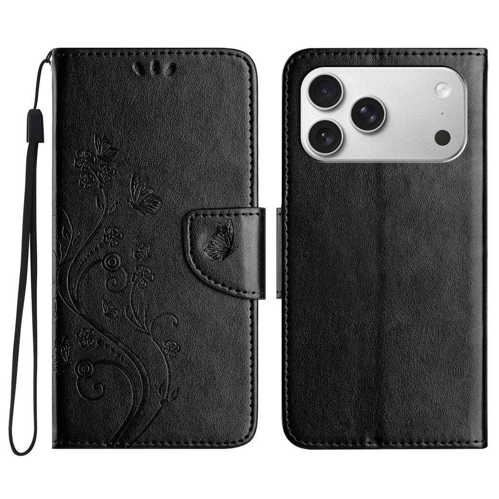 For iPhone 17 Pro Max Case Imprinted Mini Butterfly Leather Wallet Phone Cover