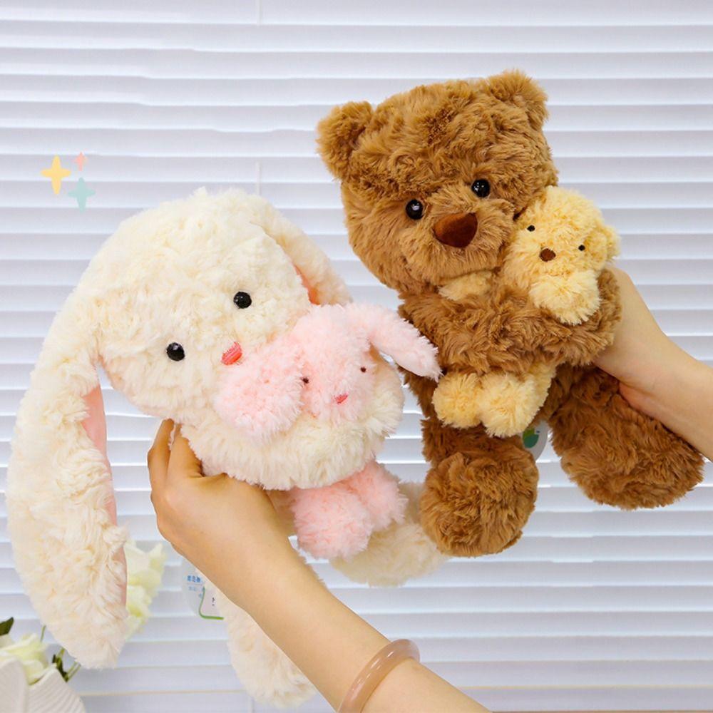 Fluffy Bunny Doll Stuffed Toy Interactive Parent Child Bear Stuffed Animals  Kids Gifts